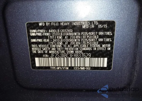 2015 Subaru Forester 2.5I from USA, damaged, VIN JF2SJABC3FH837629